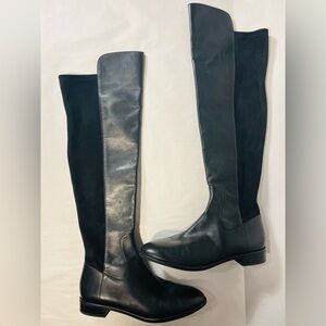 Via Spiga Itala Black Stretch Suede Leather Over Knee Side Zip Riding Boots 8.5